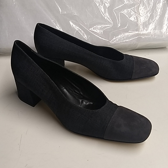 Silvio Paticelli Women Gray Fabric Suede Shoe Chunky Heel Size 10 - Picture 2 of 8